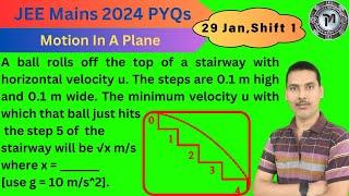 A ball rolls off the top of a stairway with horizontal velocity u. The steps are 0.1 m high....