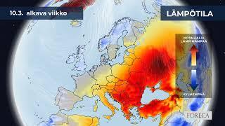 Kuukausiennuste lämpötiloista 6.3.2025