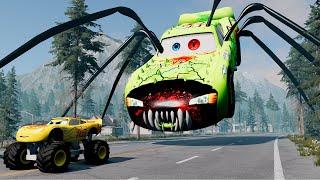Epic escape from The Zombie Lightning McQueen Eater, Hugo Car Eater |BeamNG.Drive