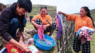 Happy Couple washing clothes || Cleaning day in upper shelter@pastorallifeofnepal