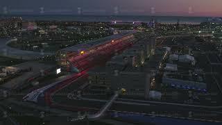 Aerial OLIMPIC VILAGE, SOCHI, RUSSIA. The Olympic village in Sochi at night. Amazing perspective of