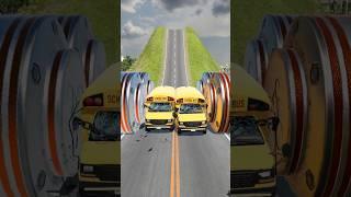 Cars & School Bus vs Chained Hydraulic Crush - BeamNG.Drive