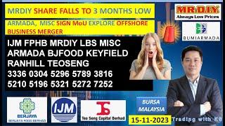 Daily #KLSE #BURSA UPDATE - 15-11-2024 MRDIY SHARE FALLS TO 3 MONTHS LOW ARMADA,  MISC SIGN MoU 