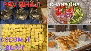 Making big batch of Pav bhaji, Coconut Burfi | Chana chaat#kidneyfailure | Sweet Simple Life in USA