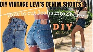 DIY: VINTAGE DENIM SHORTS /  HOW TO CUT DENIM JEANS INTO SHORTS | MADDIEJOHNN |