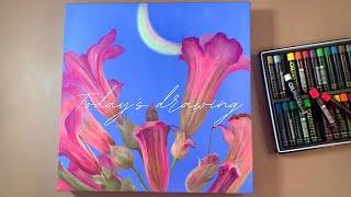 캔버스 아크릴화 | 오일파스텔 | 보테니컬아트 | 식물일러스트 | Paint flowers under the moonlight with acrylic paint