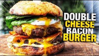 JUICY DOUBLE CHEESE BACON  BURGER  WITH GARLIC CHEESE BUN| HAWT CHEF