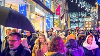 London Rain Walk ️ Crowded Oxford Street & Regent Street, Christmas 2024  4K HDR