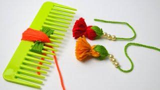 Awesome trick to make multicolour flower Keychain with woolen thread | Yarn Keychain making