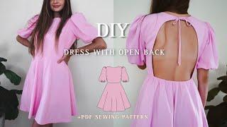 sew a dress with open back | linen dress with puff sleeves | “IVY” dress sewing tutorial