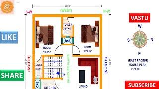 VASTU EAST FACING HOUSE PLAN 26' X 30' / 780 SQ.FT / 87 SQ.YDS / 73 SQ.M / 87 GAJ / WITH INTERIOR