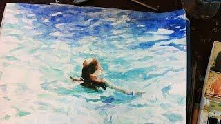 Speed Painting Watercolor : Swimming Girl