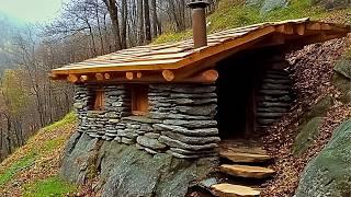 Man Builds House with STONES and LOGS in the Mountain | Start to Finish by @PetaVillage