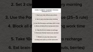 Master your day with these 8 powerful habits for focus & productivity#DailyHabits#SelfImprovement