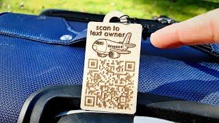 I made a call/text QR code luggage tag with my laser