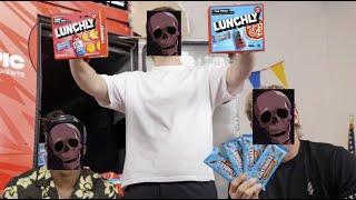 Lunchly vs Lunchables Ad but every time they cap, there's a skeleton roast