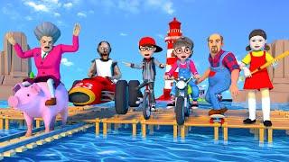 Scary Teacher 3D vs Squid Game 2 RACING WITH PET Cross The Wooden Ladder 5 Times Challenge