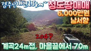 청도땅매매65 운문면 정상리 보전관리지역 답204P 6,000만원 산과산사이 청정지역 남서향 마을끝에서70m 계곡24m접 #청도부동산 경주시산내면 13km, 운문면17km 청도토지