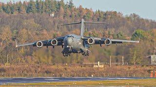 Very Windy C-17 Landing at Edinburgh [4K]