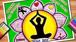 Yoga Day Drawing | Yoga Day Poster | Hum Fit To India Fit Poster | Stay Active Be Healthy Drawing