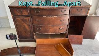 100 Year Old Buffet Kept Falling Apart | Furniture Restoration