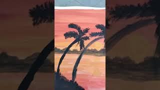 ocean sunset painting | sunset on beach painting tutorial #shorts