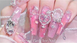 sub) Cherry Pink Ice Nails/Korean nails / extension nails / nail art / self-nails / ASMR