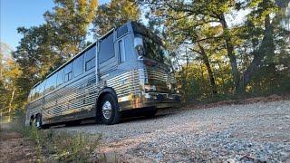 Prevost bus with new owners getting a quick inspection and maintenance.