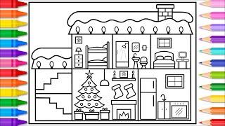 How to Draw a Christmas House with Decorations ️️Christmas Drawing and Coloring Pages for Kids