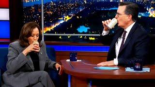 Kamala Harris Has a Beer With Stephen Colbert