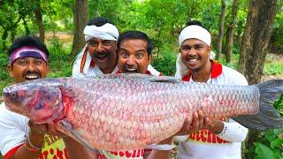 18 kg Big size Black Carp Fish cutting and cooking for village people | villfood Kitchen