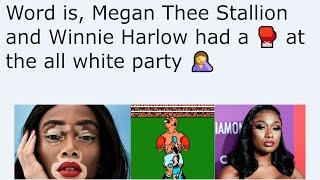 Word is, Megan Thee Stallion and Winnie Harlow had a  at the all white party 