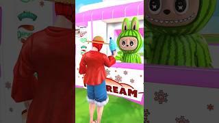 Spider man Luffy Eats Labubu's Mysterious Ice Cream #funny #animation #dinosaur #trex