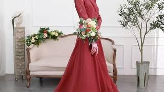 Elegant Open Back Chiffon Bridesmaid Dress with Lace Long Sleeves TBQP513