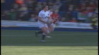 Sarah Bern scores 'ridiculous' try after step. [W/ Wales vs England '19]