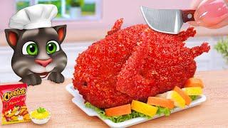 Oh Talking Tom Let's Party  Cooking Whole Miniature Chicken Fried With Cheetos  Tina Mini Cooking