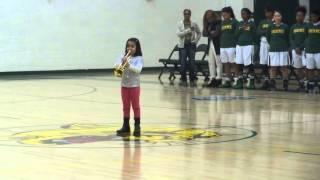 Trumpet Prodigy, Age 7, Judy Dove Alleva Performs The Star Spangled Banner for Frederick High School