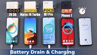 Poco M7 Pro Battery Drain & Charging Test Vs Realme Narzo 70 Turbo/CMF Phone 1/iqoo Z9 5G/vivo T3