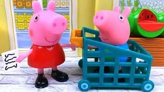 PEPPA PIG VA DE COMPRAS EN SUPERMERCADO CON PAPA PIG MAMA PIG Y GEORGE VIDEOS DE JUGUETES EN ESPANOL