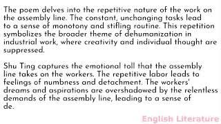 Summary and analysis of  Assembly Line by Shu Ting