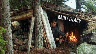 RAINY ISLAND SHELTER: Camping in Relaxing Rain & Wind (full version)