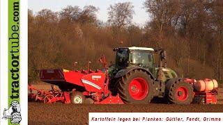 Kartoffeln legen mit Güttler, Fendt 718 Vario & Grimme GL 420 - Planken