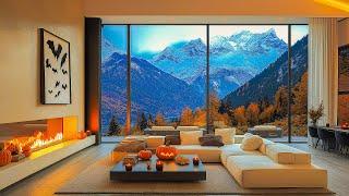 Melodious Jazz Harmony & Relaxing Fireplace Sound - Mellow Autumn Jazz In Cozy Living Room Space