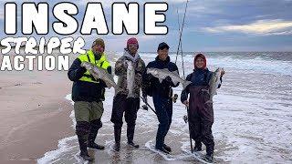 MOST INSANE Striped Bass Action EVER Long Island Surf Fishing Fall Run South Shore New York