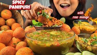 SPICY PANIPURI CHALLENGE | RAW MANGO PANIPURI RECIPE | BHOOTJOLOKIA PANIPURI EATING CHALLENGE ASMR