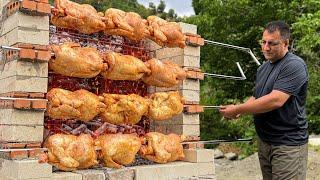 Cooked Juicy Chicken On A Unique Barbecue! Life In The Mountains Of Azerbaijan