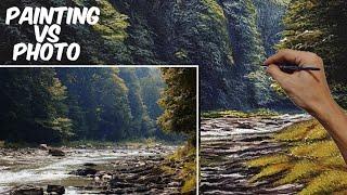 How To Paint Realistic Trees And Forest Rivers Lanscape Time Lapse | Art Painting Tutorials|Eps72