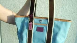 Get My Reversible Baby Blue / Chocolate Tote Style Coach Bag with Butterfly Pin on eBay