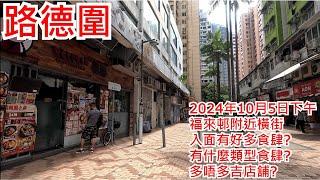 路德圍 2024年10月5日下午 福來邨附近橫街 入面有好多食肆? 有什麼類型食肆? 多唔多吉店舖? Lo Tak Court Tsuen Wan Hong Kong Street View@步行街景