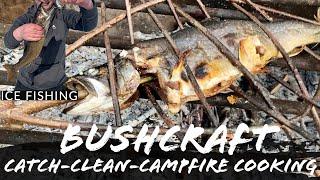 BUSHCRAFT CAMPFIRE COOKING - Catch & Clean Ice Fishing for Splake